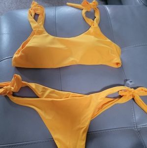 Yellow tie up cheeky 2 piece bathing suit